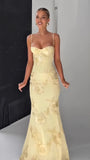 Spaghetti Straps Floral Long Prom Dresses Sheath Sexy Party Dress, HZ0307