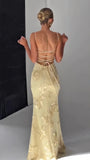 Spaghetti Straps Floral Long Prom Dresses Sheath Sexy Party Dress, HZ0307
