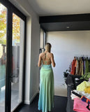 Spaghetti Straps Green Blue Chiffon Prom Dresses Long Homecoming HZ0307
