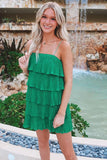Spaghetti Straps Green Pleated Ruffles Homecoming Dresses, HZ0307