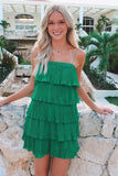 Spaghetti Straps Green Pleated Ruffles Homecoming Dresses, HZ0307