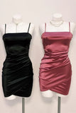 Spaghetti Straps Homecoming Dresses Satin Evening Gown Short, HZ0307