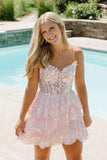 Spaghetti Straps Lace Ruffle Homecoming Dress, HZ0307