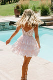 Spaghetti Straps Lace Ruffle Homecoming Dress, HZ0307