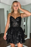 Spaghetti Straps Lace Ruffle Homecoming Dress, HZ0307