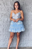 Spaghetti Straps Lace Ruffle Homecoming Dress, HZ0307