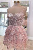 Spaghetti Straps Lace Sequined Homecoming Dresses Ruffles Party Gown, HZ0307