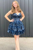 Spaghetti Straps Lace Sequined Homecoming Dresses Ruffles Party Gown, HZ0307