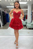 Spaghetti Straps Lace Sequined Homecoming Dresses Ruffles Party Gown, HZ0307