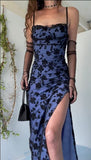 Spaghetti Straps Lace Sheath Prom Dresses With Side HZ0307