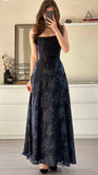 Spaghetti Straps Navy Blue Prom Dresses Floral Evening Party HZ0307