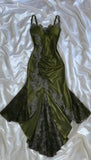 Spaghetti Straps Olive Green Party Dress, Appliques Sweetheart Prom HZ0307