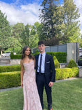 Spaghetti Straps Pink Lace Prom Dresses Long Birthday HZ0307