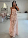 Spaghetti Straps Pink Lace Prom Dresses Long Birthday HZ0307