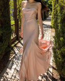 Spaghetti Straps Pink Silk Satin Long Evening Prom HZ0307