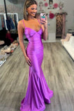 Spaghetti Straps Purple Mermaid Long Prom HZ0307