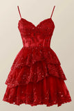 Spaghetti Straps Ruffle Lace Sequin Homecoming HZ0307