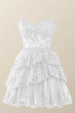 Spaghetti Straps Ruffle Lace Sequin Homecoming HZ0307