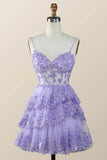 Spaghetti Straps Ruffle Lace Sequin Homecoming HZ0307