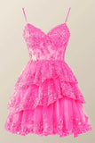 Spaghetti Straps Ruffle Lace Sequin Homecoming HZ0307