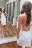 Spaghetti Straps V-Neck Homecoming Dresses Mini Evening Gown, HZ0307