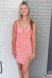Spaghetti Straps V-Neck Homecoming Dresses Mini Evening Gown, HZ0307