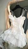 Spaghetti Straps V-neck Homecoming Dresses Ruffle Chiffon Mini Prom Party HZ0307