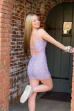 Spaghetti Straps V-neck Lilac Appliques Homecoming Dresses, HZ0307