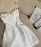 Spaghetti Straps White Beaded Homecoming Dresses Sleeveless Birthday Dresses, HZ0307