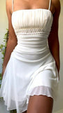 Spaghetti Straps White Chiffon Short Dress, HZ0307