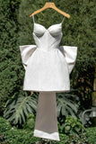 Spaghetti Straps White Homecoming Dresses With Back Bowknot, HZ0307