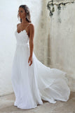 Spaghetti Straps White Lace Wedding Dresses Beach Wedding HZ0307