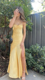 Spaghetti Straps Yellow Sheath Beach Dress, Party Dresses Long Prom HZ0307