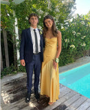 Spaghetti Straps Yellow Sheath Beach Dress, Party Dresses Long Prom HZ0307