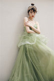 Spaghetti Straps A-line Sage Green Long Formal HZ0307