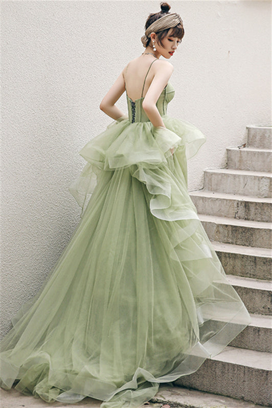 Spaghetti Straps A-line Sage Green Long Formal HZ0307