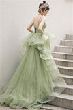 Spaghetti Straps A-line Sage Green Long Formal HZ0307