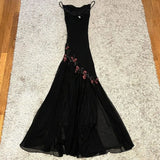 Spaghetti Straps Black Tulle Prom Dresses Floral Beaded Evening Party HZ0307