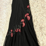 Spaghetti Straps Black Tulle Prom Dresses Floral Beaded Evening Party HZ0307
