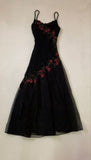 Spaghetti Straps Black Tulle Prom Dresses Floral Beaded Evening Party HZ0307