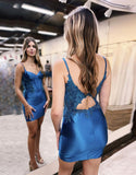 Spaghetti Straps Peacock Blue Bodycon Homecoming Dresses With Appliques, HZ0307