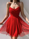 Spaghetti Straps Red A-line Homecoming Dresses, HZ0307