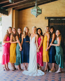Spaghetti Straps Ruffles Midi Dress Colorful Bridesmaid Dresses Beach Wedding Party Dress, HZ0307
