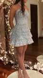 Sparkle A-line Ruffle Homecoming Dresses Sleeveless Sequin Party HZ0307