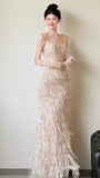 Sparkle Appliques Sheath Prom Dresses Tassel Night Dance HZ0307