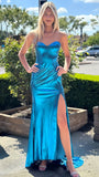 Sparkle Blue Strapless Mermaid Prom Dresses Long Evening Party HZ0307