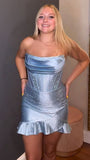 Sparkle Bodycon Homecoming Dresses Beaded Strapless Mini Party HZ0307