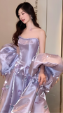 Sparkle Lilac Flowy Prom Dresses, Strapless A-Line Evening Gown, HZ0307