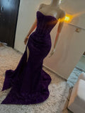Sparkle Mermaid Sequined Prom Dresses Red Slit Formal Party HZ0307