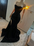 Sparkle Mermaid Sequined Prom Dresses Red Slit Formal Party HZ0307
